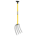 Fourche à fumier 4 dents avec poignée en T en acier jaune robuste