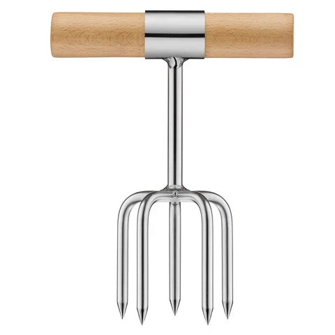 Cultivateur hélicoïdal – Fourche à main en acier inoxydable avec manche en hêtre et virole en laiton