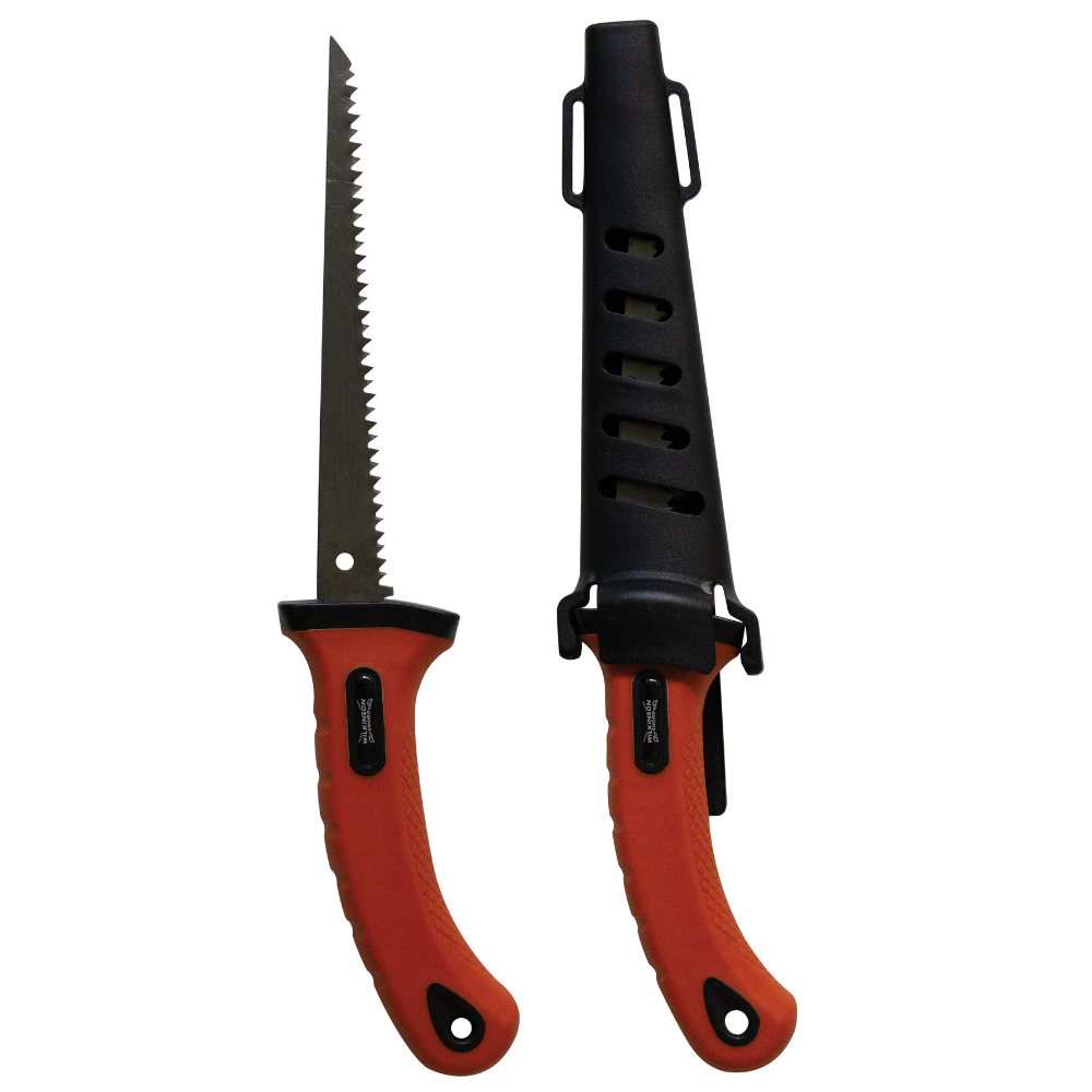 Mini-scie d'élagage avec étui de protection noir, manche orange