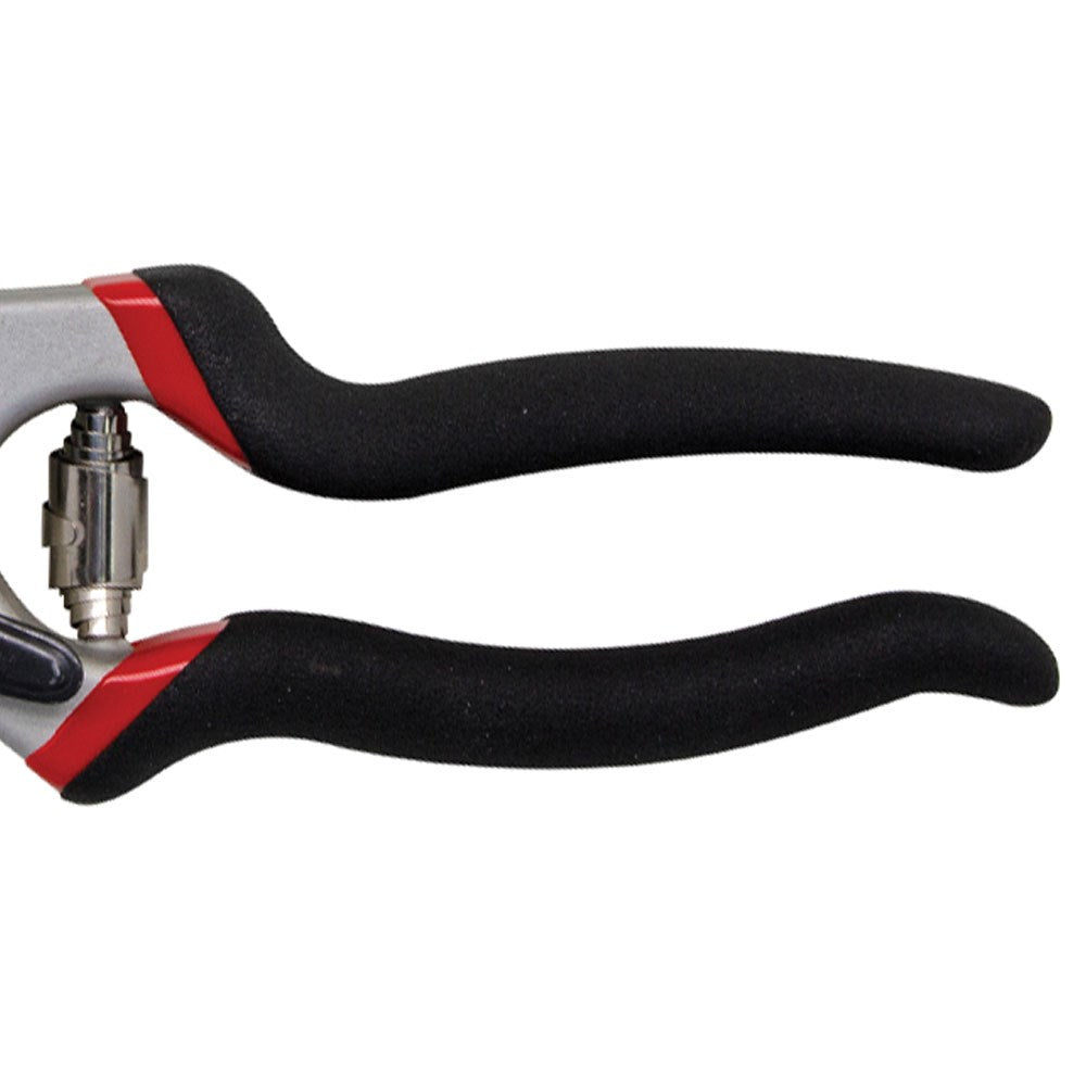 Sécateur à enclume professionnel avec poignée souple, corps en aluminium noir et rouge